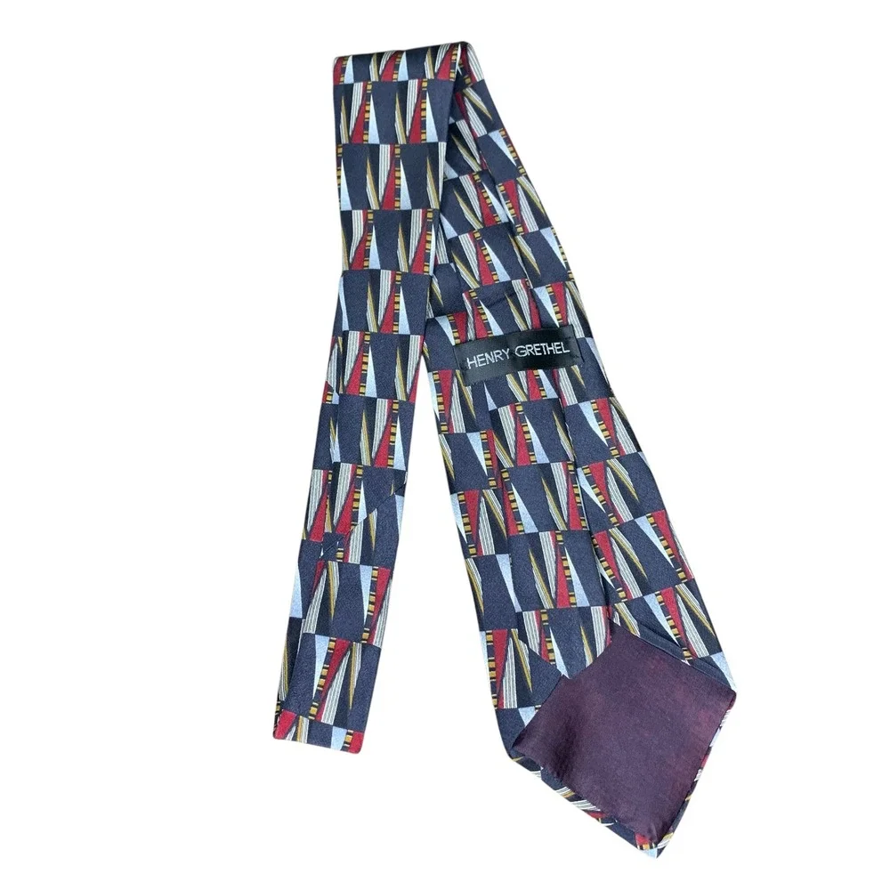 Henry Grethel Geometric Silk Necktie‎ Abstract Pattern Business Career